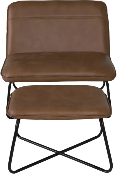 VENTURE DESIGN X-loungestol m. fodskammel - brun PU og sort jern